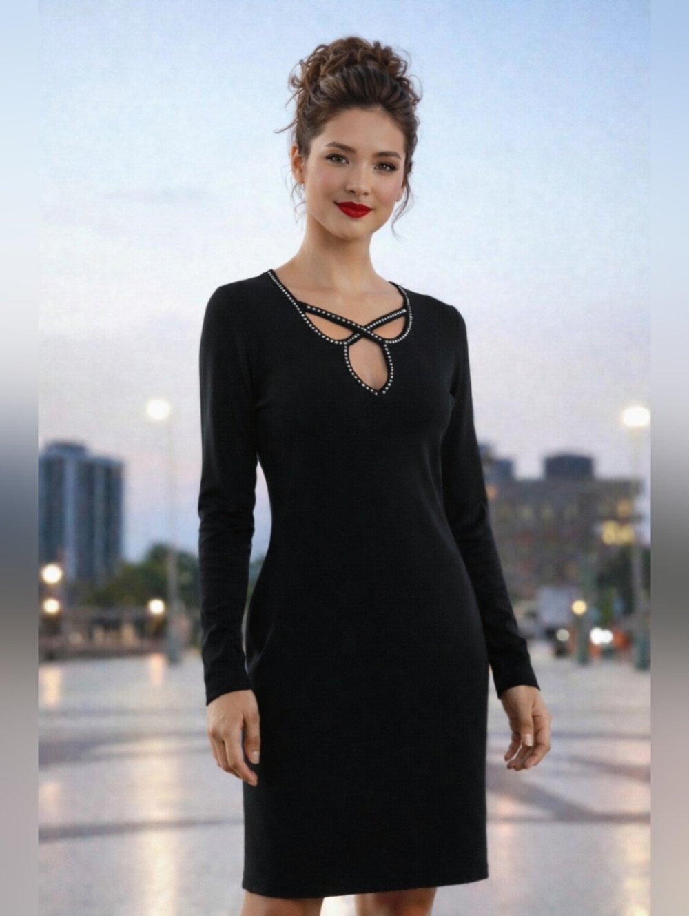 Say What Black Knit Dress with Crystal Studded Detail